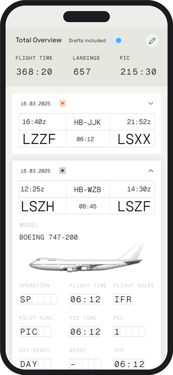 capzlog.aero sur mobile: un aperçu du design des fonctionnalités en cours de développement pour les prochains mois.